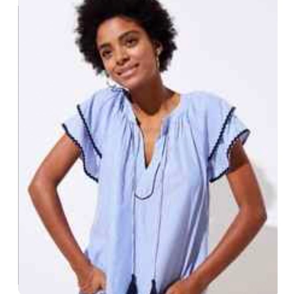 Loft | Stripe Layered Cuff Tassel Top